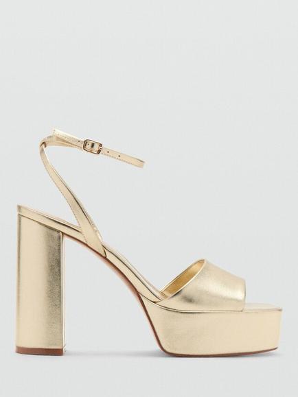 Mango Platform Ankle Strap Block Heel Sandals, Gold, Gold