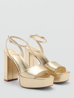 Mango Platform Ankle Strap Block Heel Sandals, Gold - view 2, Gold