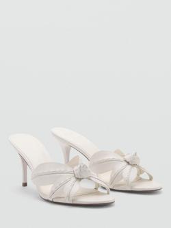 Mango Leather Flower Detail Heeled Sandals, Raw - view 2, Raw