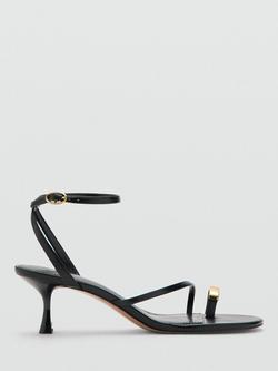 Mango Toe Loop Ankle Strap Heeled Sandals, Black, Black