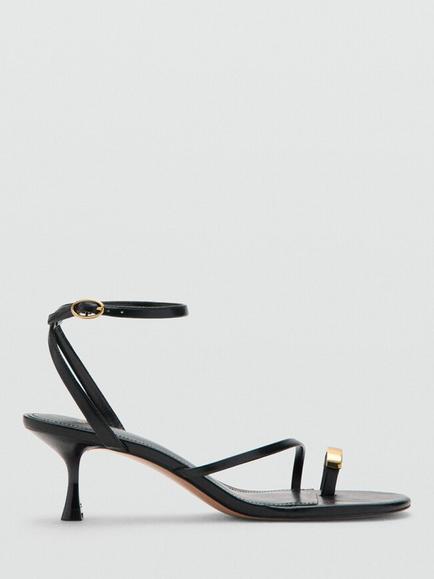 Mango Toe Loop Ankle Strap Heeled Sandals, Black, Black