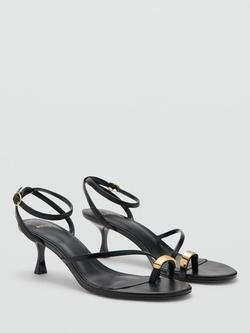 Mango Toe Loop Ankle Strap Heeled Sandals, Black - view 2, Black
