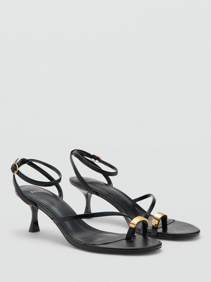 Mango Toe Loop Ankle Strap Heeled Sandals, Black - view 2, Black