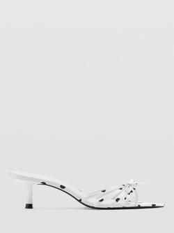 Mango Bow Front Polka Dot Kitten Heel Sandals, White, White