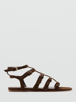 Mango Leather Buckled Gladiator Ankle Sandals, Chocolate, Chocolate