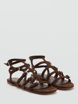 Mango Leather Buckled Gladiator Ankle Sandals, Chocolate - view 2, Chocolate