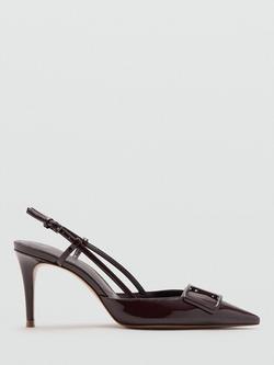 Mango Patent Pointed Stiletto Heel Slingback Court Shoes, Chocolate, Chocolate