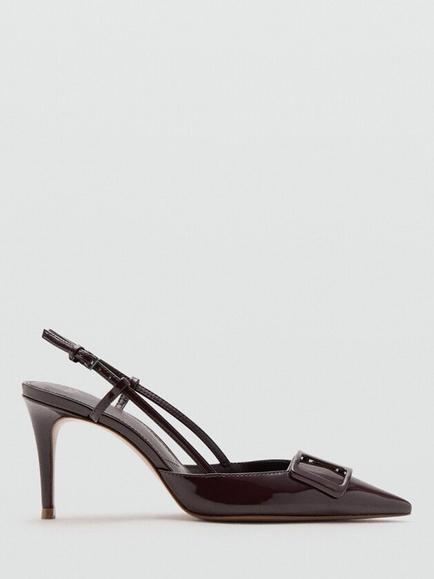 Mango Patent Pointed Stiletto Heel Slingback Court Shoes, Chocolate, Chocolate