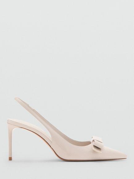 Mango Patent Leather Slingback Bow Heel Court Shoes, Raw, Raw