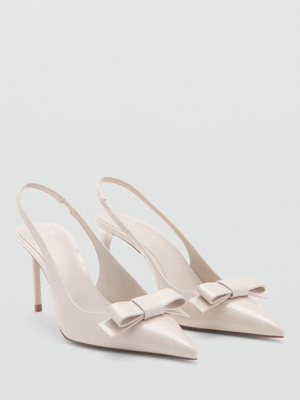 Mango Patent Leather Slingback Bow Heel Court Shoes, Raw - view 2, Raw