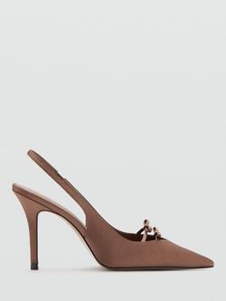 Mango Pointed Stiletto Heel Slingback Court Shoes, Chocolate - view 2, Chocolate