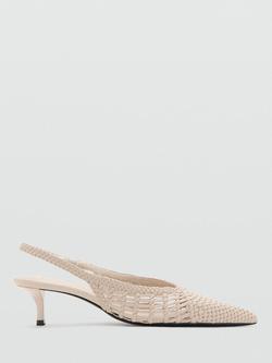 Mango Woven Pointed Toe Kitten Heel Slingbacks, Raw, Raw