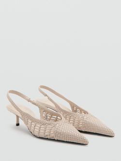 Mango Woven Pointed Toe Kitten Heel Slingbacks, Raw - view 2, Raw