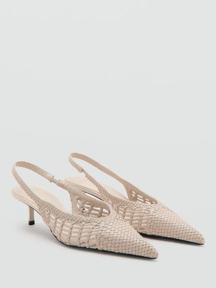 Mango Woven Pointed Toe Kitten Heel Slingbacks, Raw - view 2, Raw