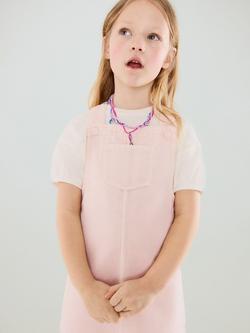 Mango Kids' Square Neck Mini Denim Pinafore, Pink, Pink