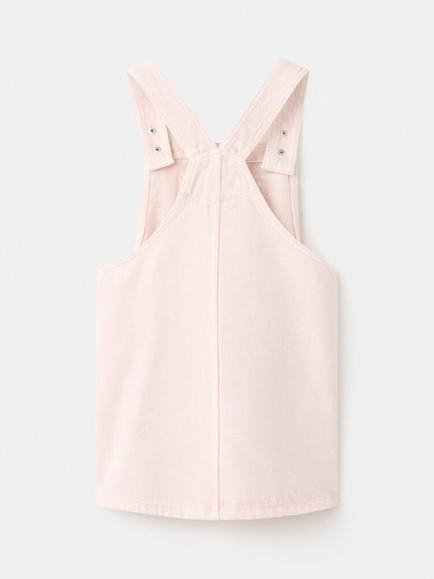 Mango Kids' Square Neck Mini Denim Pinafore, Pink - view 2, Pink
