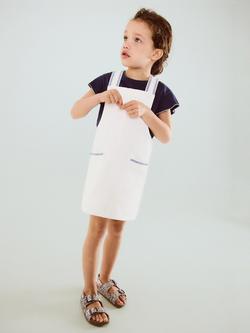 Mango Kids' Square Neck Pinafore Mini Dress, White, White