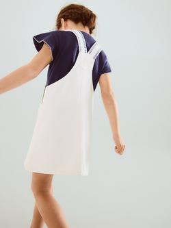 Mango Kids' Square Neck Pinafore Mini Dress, White - view 2, White