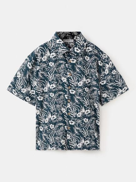 Mango Kids' Floral Print Relaxed Fit Shirt, Navy, Navy