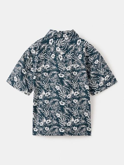 Mango Kids' Floral Print Relaxed Fit Shirt, Navy - view 2, Navy
