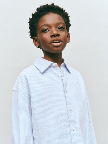 Mango Kids' Relaxed Fit Shirt, Sky Blue, Sky Blue