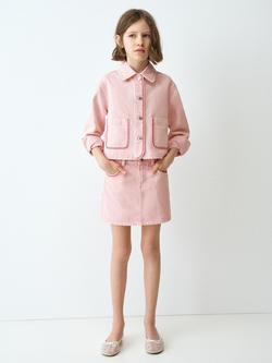 Mango Kids' Cropped Embroidered Trim Jacket, Pink, Pink