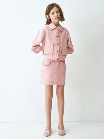 Mango Kids' Embroidered Pocket High Rise Mini Skirt, Pink, Pink