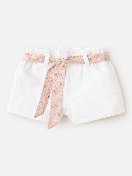 Mango Kids' Paper Bag Tie-Belt Shorts, White, White