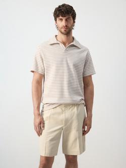 Mango Striped Cotton Blend Knit Collared Polo T-Shirt, Beige