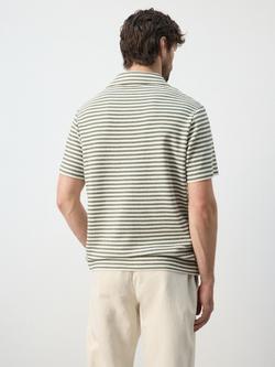 Mango Striped Cotton Blend Knit Collared Polo T-Shirt - view 2, Moss