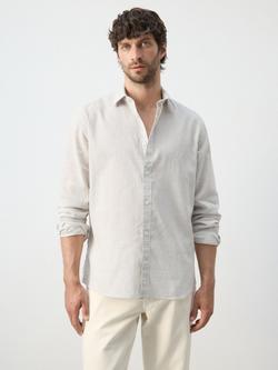 Mango Stripe Cotton Linen Blend Shirt, Sand, Sand