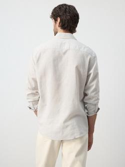 Mango Stripe Cotton Linen Blend Shirt, Sand - view 2, Sand