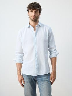 Mango Stripe Cotton Linen Blend Shirt, Sky Blue, Sky Blue