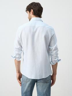 Mango Stripe Cotton Linen Blend Shirt, Sky Blue - view 2, Sky Blue