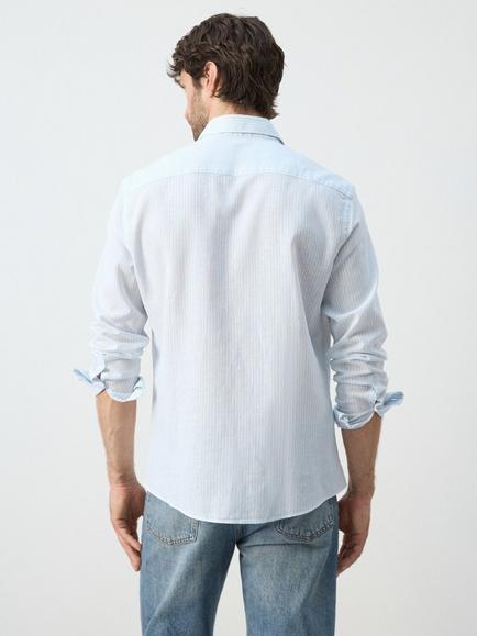 Mango Stripe Cotton Linen Blend Shirt, Sky Blue - view 2, Sky Blue