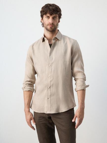 Mango Pure Linen Shirt, Sand