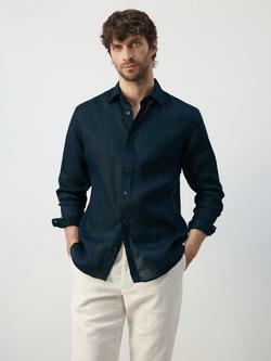 Mango Pure Linen Shirt, Midnight Blue