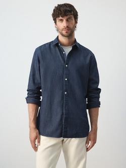 Mango Linen Blend Regular Fit Shirt, Dark Denim, Dark Denim