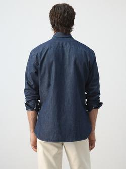Mango Linen Blend Regular Fit Shirt, Dark Denim - view 2, Dark Denim
