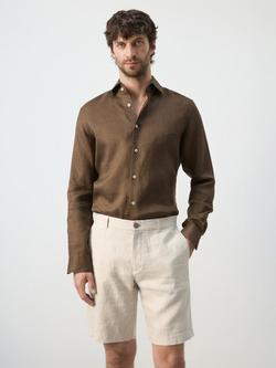 Mango Pure Linen Shirt, Tobacco