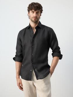 Mango Pure Linen Shirt, Black