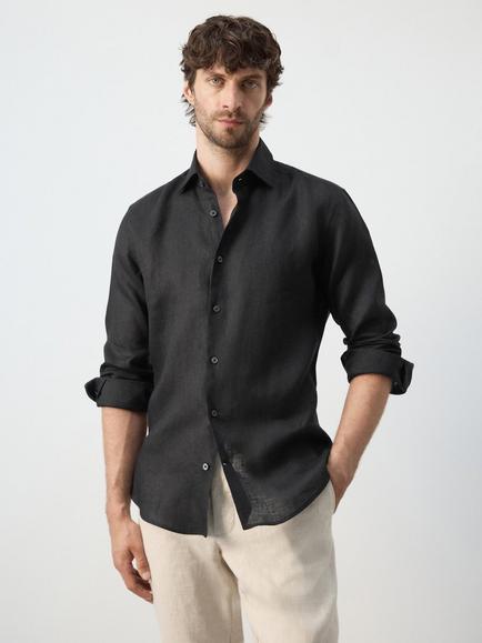 Mango Pure Linen Shirt, Black