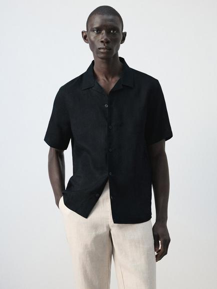Mango Linen Regular Fit Shirt, Navy, Navy
