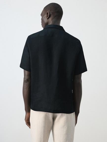 Mango Linen Regular Fit Shirt, Navy - view 2, Navy