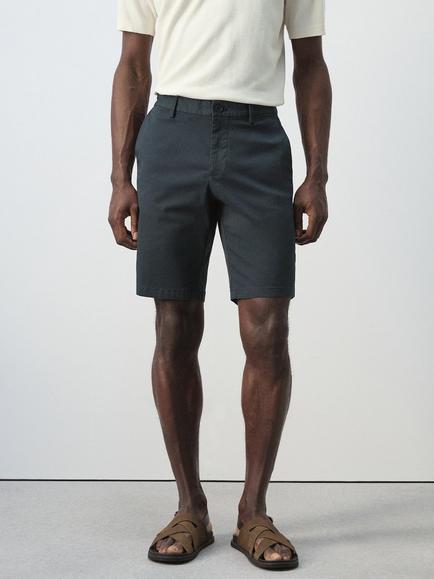 Mango Cotton Blend Bermuda Shorts, Navy