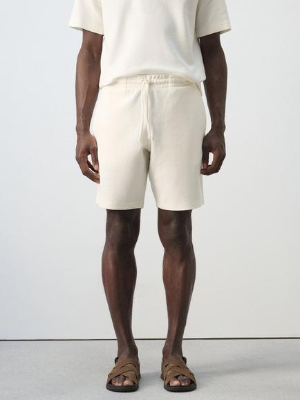 Mango Cotton Blend Jersey Shorts, White, White