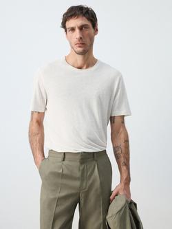 Mango Linen Blend Regular Fit Short Sleeve T-Shirt, White
