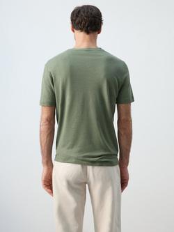 Mango Linen Blend Regular Fit Short Sleeve T-Shirt - view 2, Moss