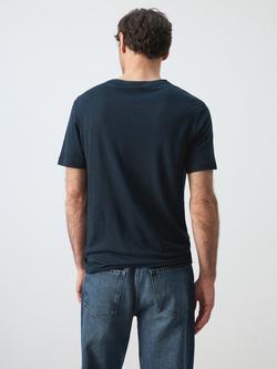 Mango Linen Blend Regular Fit Short Sleeve T-Shirt, Navy - view 2, Navy