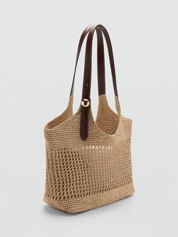 Mango Woven Adjustable Shoulder Strap Bag, Beige